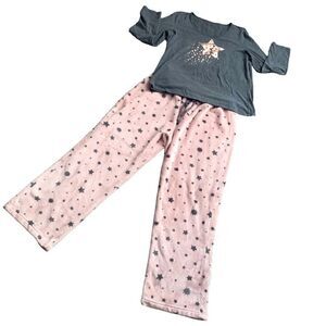 Soft Sensations Gray & Pink Star Print Fuzzy Pajama Set Size Large